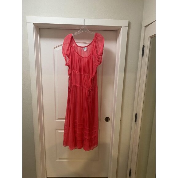 La Ligne Isabelle Dress Womens Large Pink Sheer Maxi Puff Sleeve Boho Flowy Summ - Picture 2 of 4